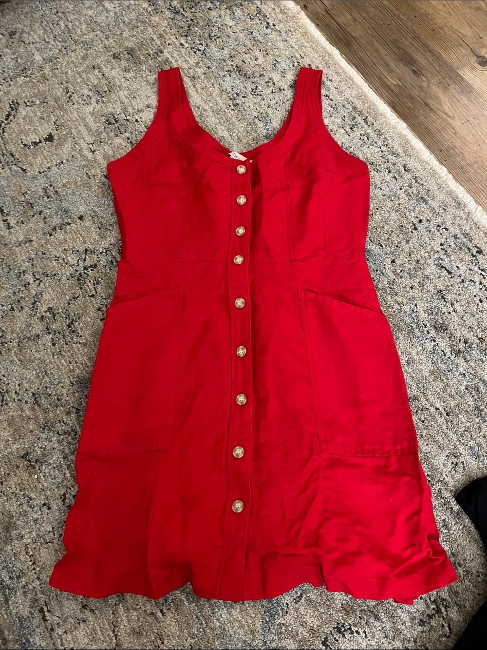 LOFT Red Button-Front Tank Mini Dress with pockets size 6 EUC